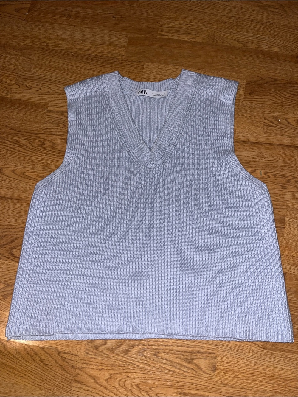 Zara Pale Blue Ribbed V-Neck Sweater Vest